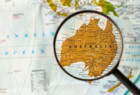 Map of Australia through magnifying glass